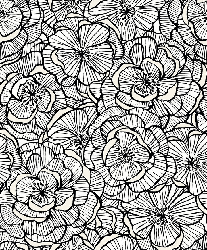 Alejandra Floral Metallic Ivory & Nightfall WH40810 by Seabrook Designs Designer Wallpaper