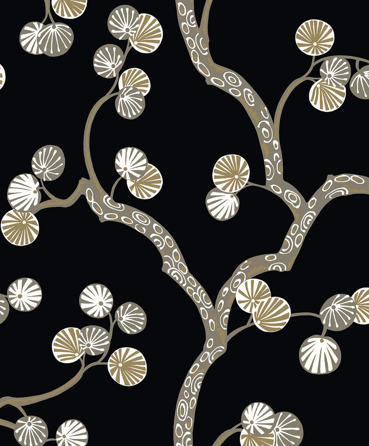 Allegra Branches Jet Black & Metallic Gold WH41005 by Seabrook Designs Designer Wallpaper