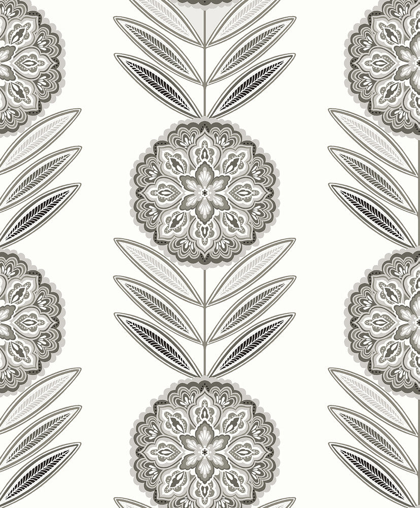 Belle Floral Stripe Mushroom WH41118 by Seabrook Designs Designer Wallpaper