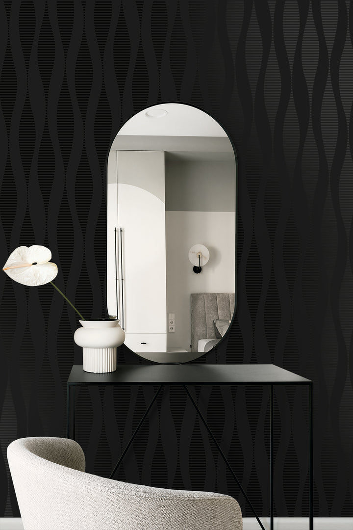 Harmony Ikat Waves Metallic Carbon WH41200 by Seabrook Designs Designer Wallpaper