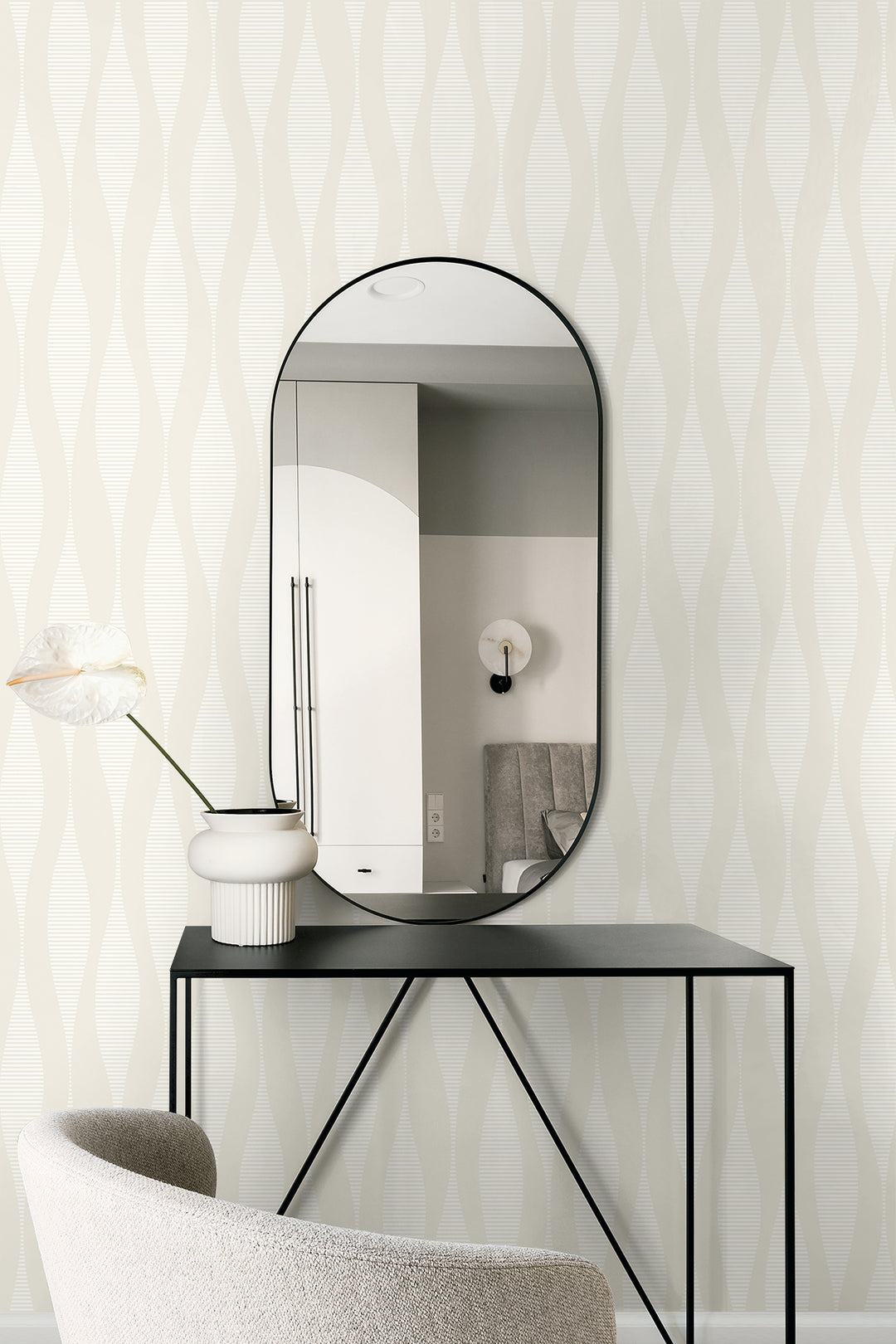 Harmony Ikat Waves Oyster & Cream WH41230 by Seabrook Designs Designer Wallpaper