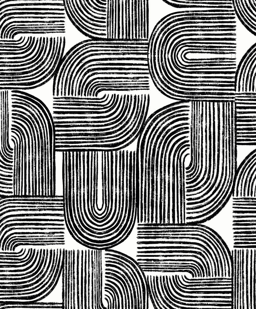 Piper Geometric Off-White & Onyx WH41310 by Seabrook Designs Designer Wallpaper