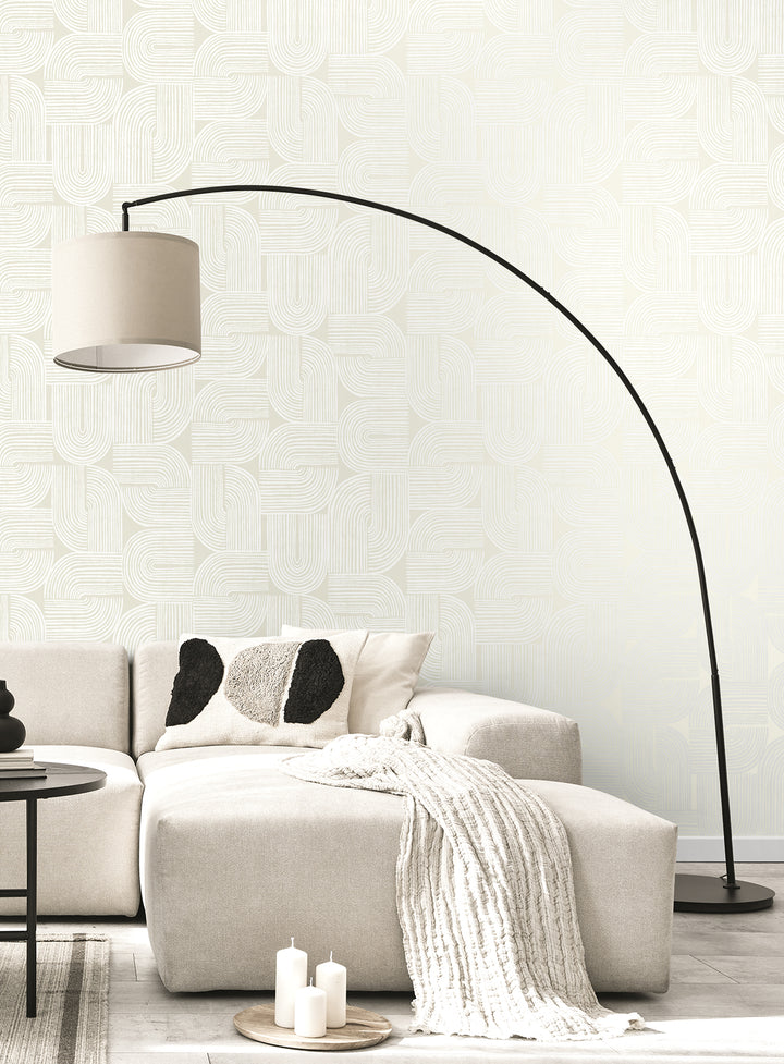 Piper Geometric Metallic Champagne & Flour WH41320 by Seabrook Designs Designer Wallpaper
