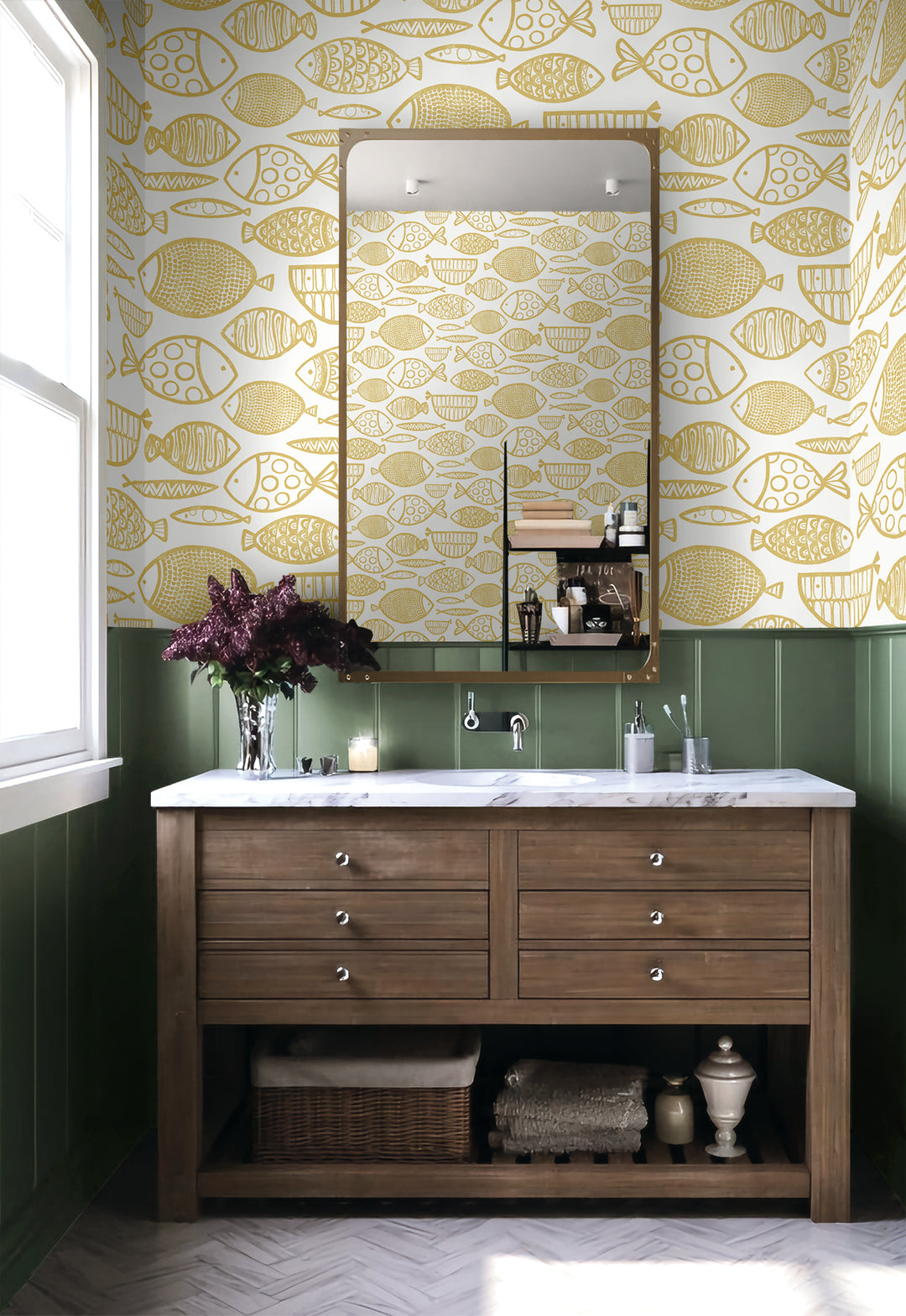 Cadence Fish Honey WH41405 by Seabrook Designs Designer Wallpaper