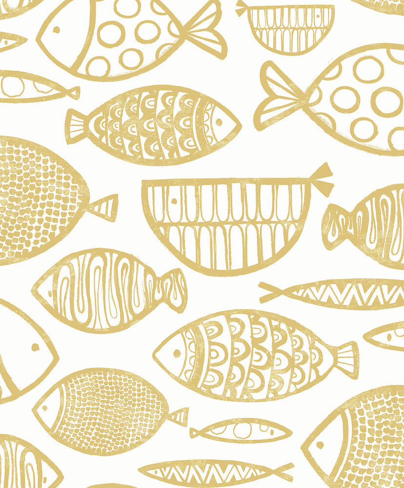 Cadence Fish Honey WH41405 by Seabrook Designs Designer Wallpaper