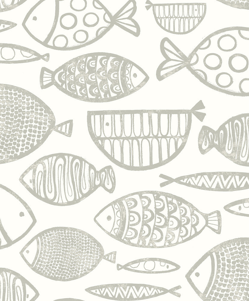 Cadence Fish Lily Grey WH41410 by Seabrook Designs Designer Wallpaper