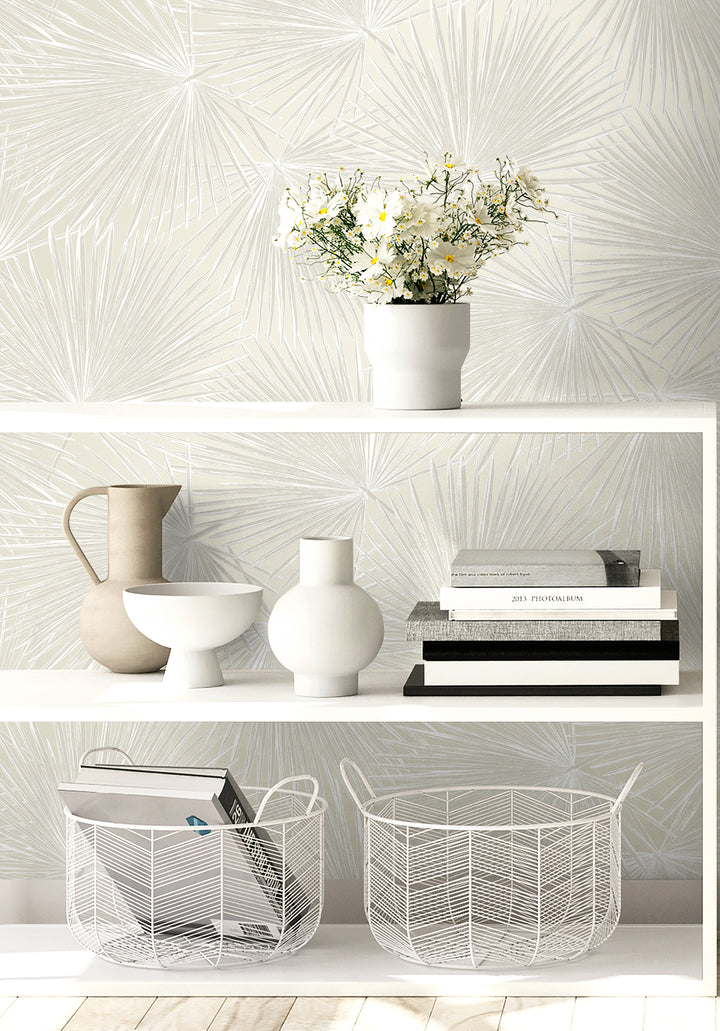 Elvis Palms Metallic Ivory WH41503 by Seabrook Designs Designer Wallpaper
