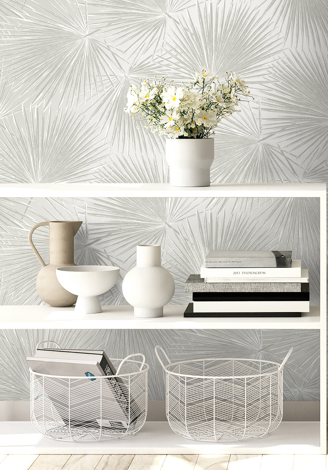 Elvis Palms Metallic Boulder Grey WH41505 by Seabrook Designs Designer Wallpaper
