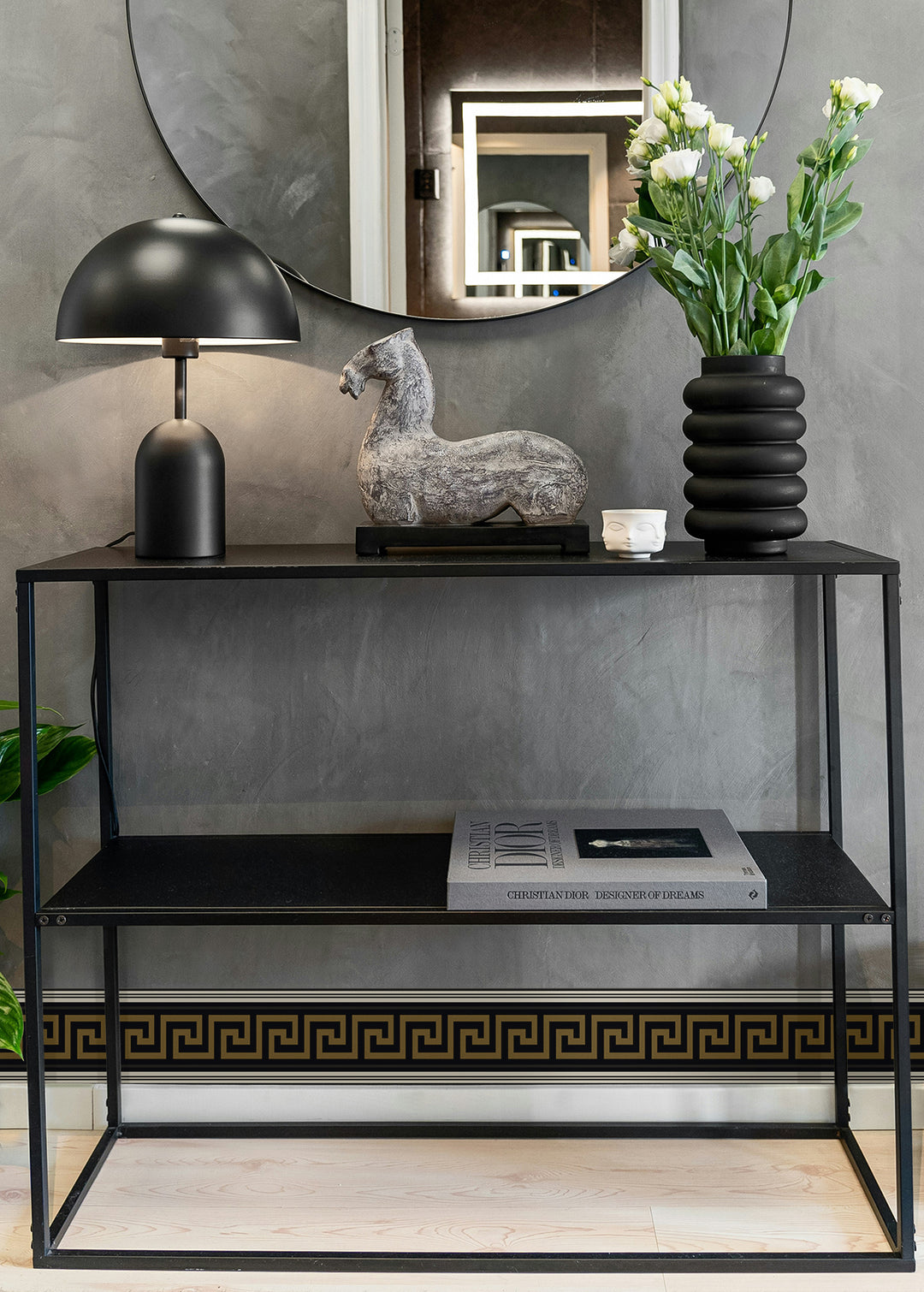 Lyre Greek Key Border Black & Metallic Golden Sun WH42106 by Seabrook Designs Designer Wallpaper