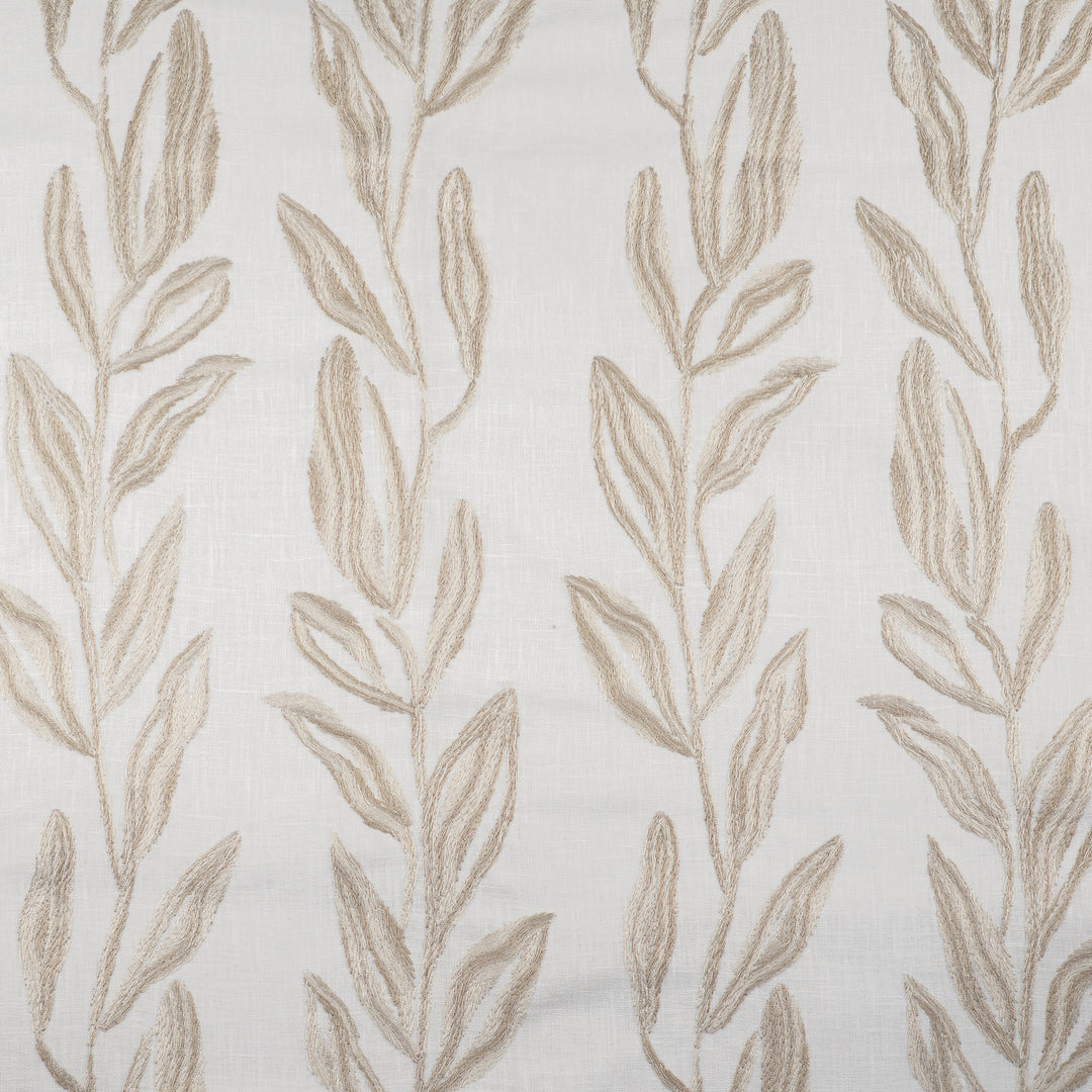 Wildwood # 414 Sisal by Maxwell Designer Fabric Color Theory-Vol. X Driftwood 70% COTTON 25% POLYESTER 5% LINEN EMB.-100% RAYON INDIA V-15.2" H-8.8" W: 54" EMB: 53" - Swanky Fabrics -