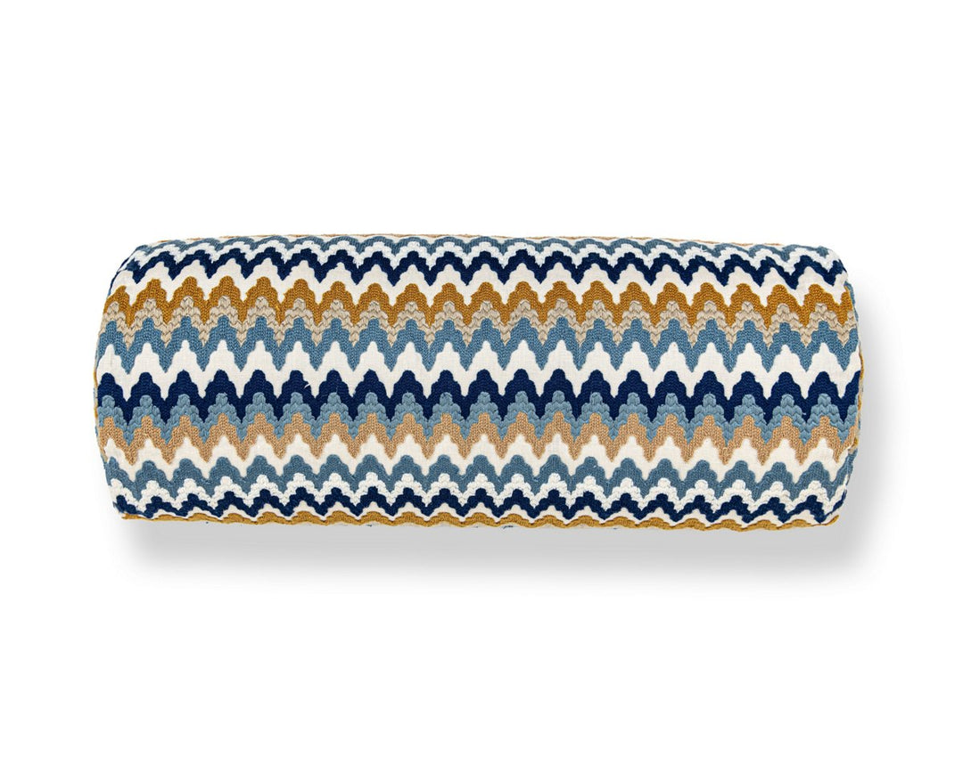 Rainbow Mountain Crewel Pillow 21 X 7 - Denim Gold WWBADK273390003 by Scalamandre Designer Pillow