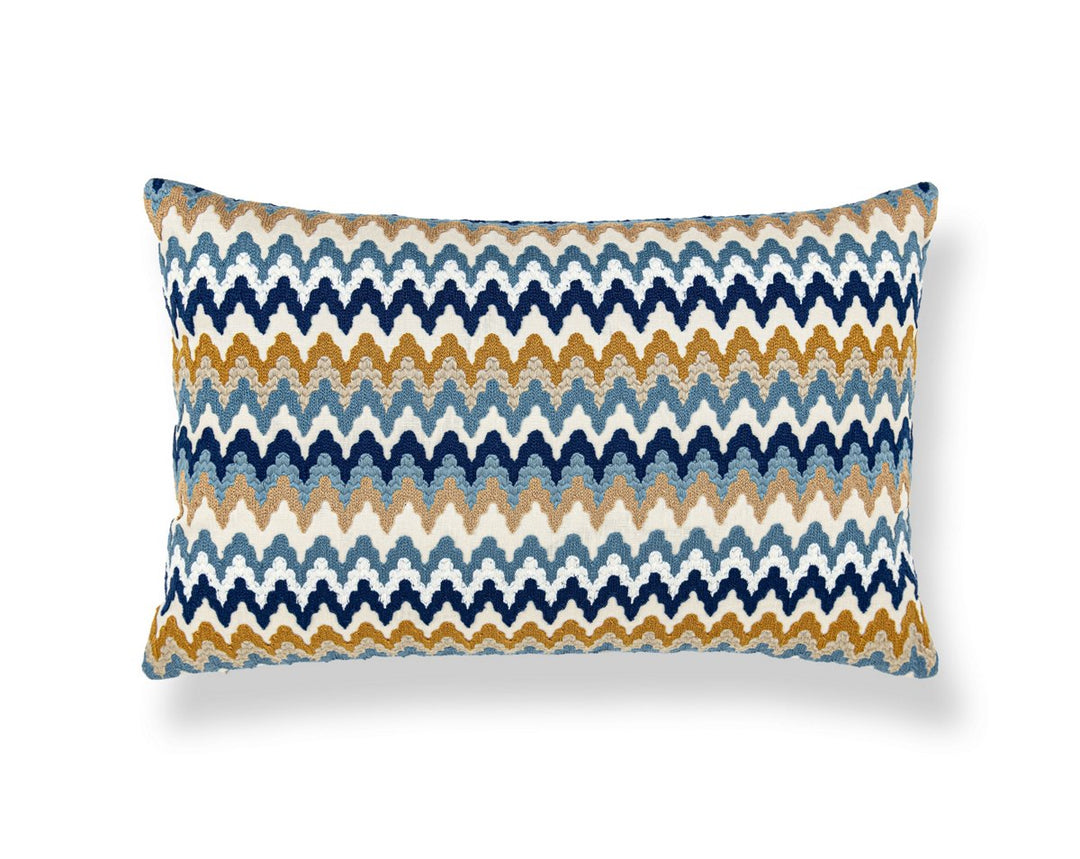 Rainbow Mountain Crewel Pillow 22 X 14 - Denim Gold WWLBDK273390003 by Scalamandre Designer Pillow