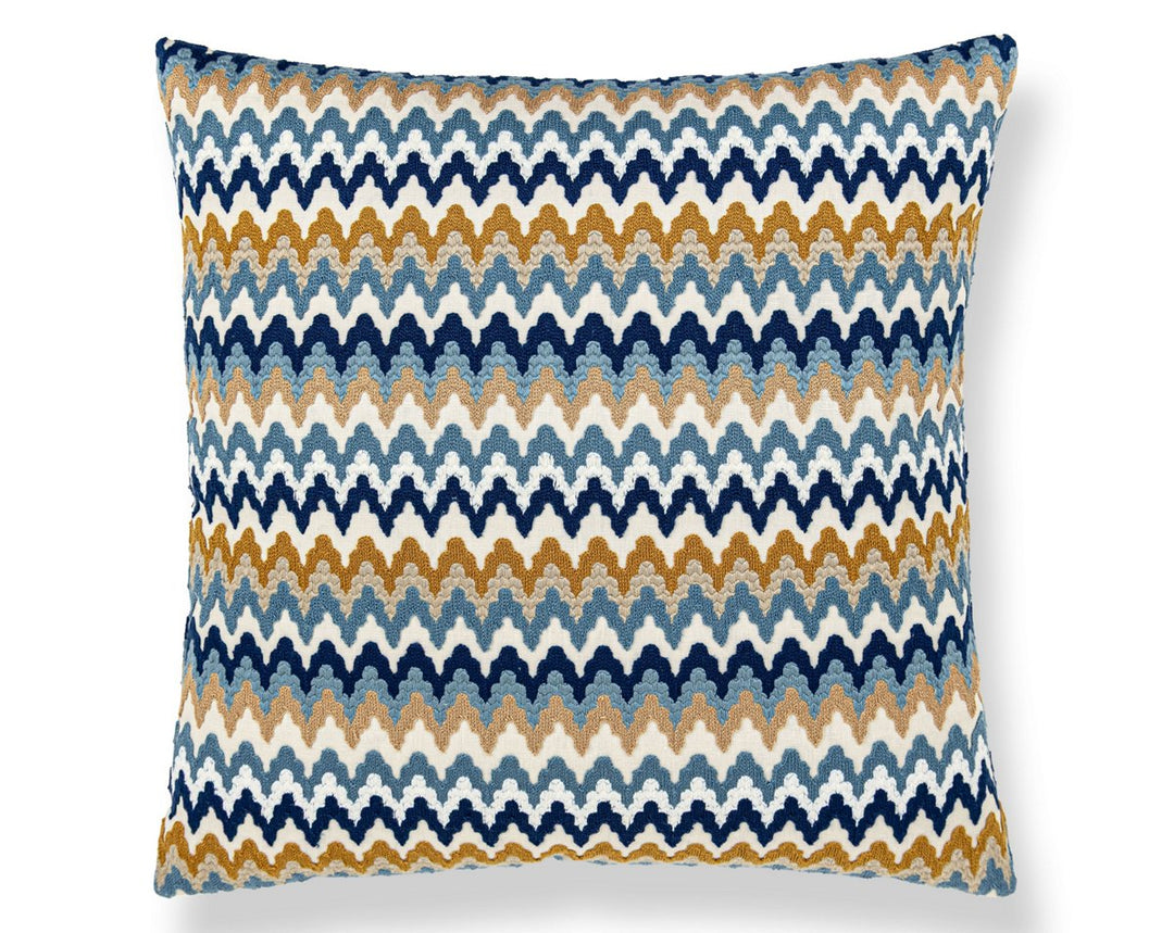 Rainbow Mountain Crewel Pillow 22 X 22 - Denim Gold WWSDDK273390003 by Scalamandre Designer Pillow