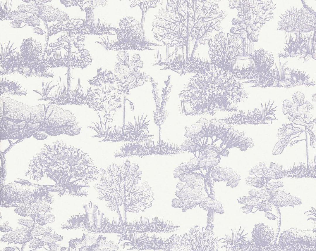 Garden Toile Lavender WWWP88605D0001 by Old World Weavers Designer Wallpaper