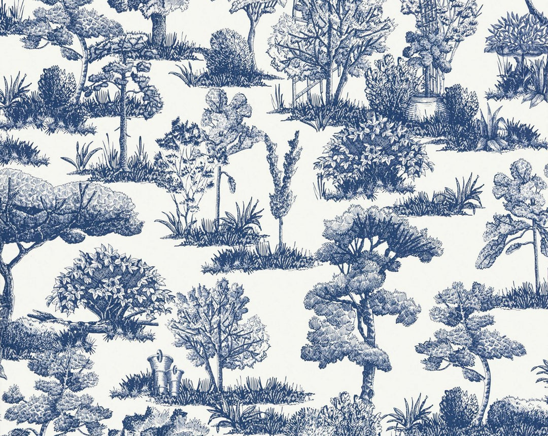 Garden Toile Lapis WWWP88605D0003 by Old World Weavers Designer Wallpaper