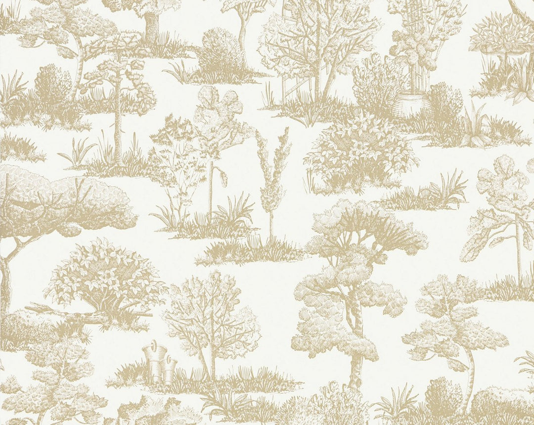 Garden Toile Latte WWWP88605D0007 by Old World Weavers Designer Wallpaper