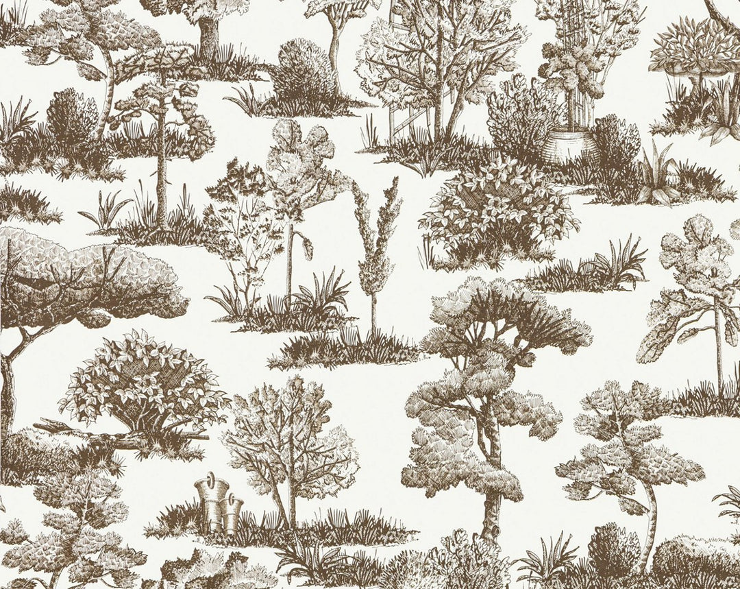 Garden Toile Espresso WWWP88605D0008 by Old World Weavers Designer Wallpaper