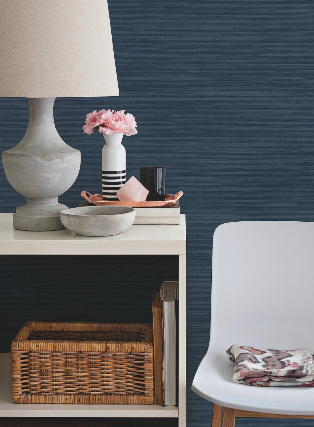 Shining Sisal Grasscloth Dark Blue Metallic Wallpaper by Inspired by Color Designer