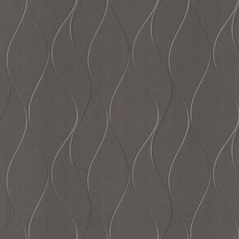 Wavy Stripe Black Metallic Wallpaper by York Wallcoverings Designer Shimmering Finishes Covers about 57.8 square feet 21-in by 33-ft long roll Unpasted 21 - Swanky Fabrics -