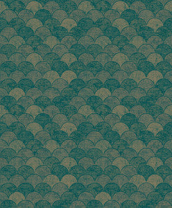 Mermaid Scales Teal & Gold Wallpaper by Antonina Vella Designer