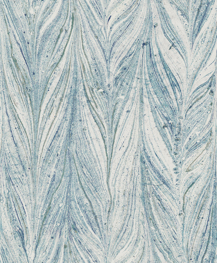 Ebru Marble Blue Metallic Wallpaper by Antonina Vella Designer Antonina Vella Natural Opalescence Covers about 57.8 square feet 21-in by 33-ft long roll Unpasted 25.2 - Swanky Fabrics -