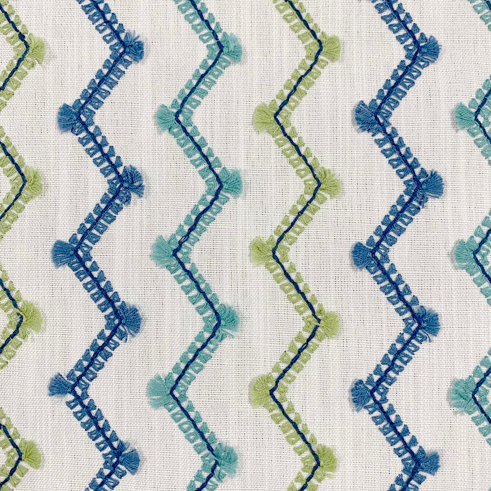 Zag Oceanic by Magnolia Designer Fabric - Base: 100% Polyester Emb: 100% Cotton India 5000 Horizontal: 4.50" and Vertical: 2" 53" - Swanky Fabrics -