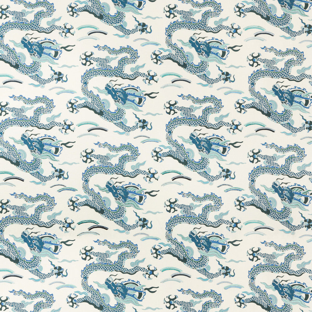 Zen Dragon Indigo by Kravet Couture Designer Fabric - COTTON - 95%;RAYON - 5% India - Horizontal: 27 and Vertical: 16.6 54 - Swanky Fabrics -