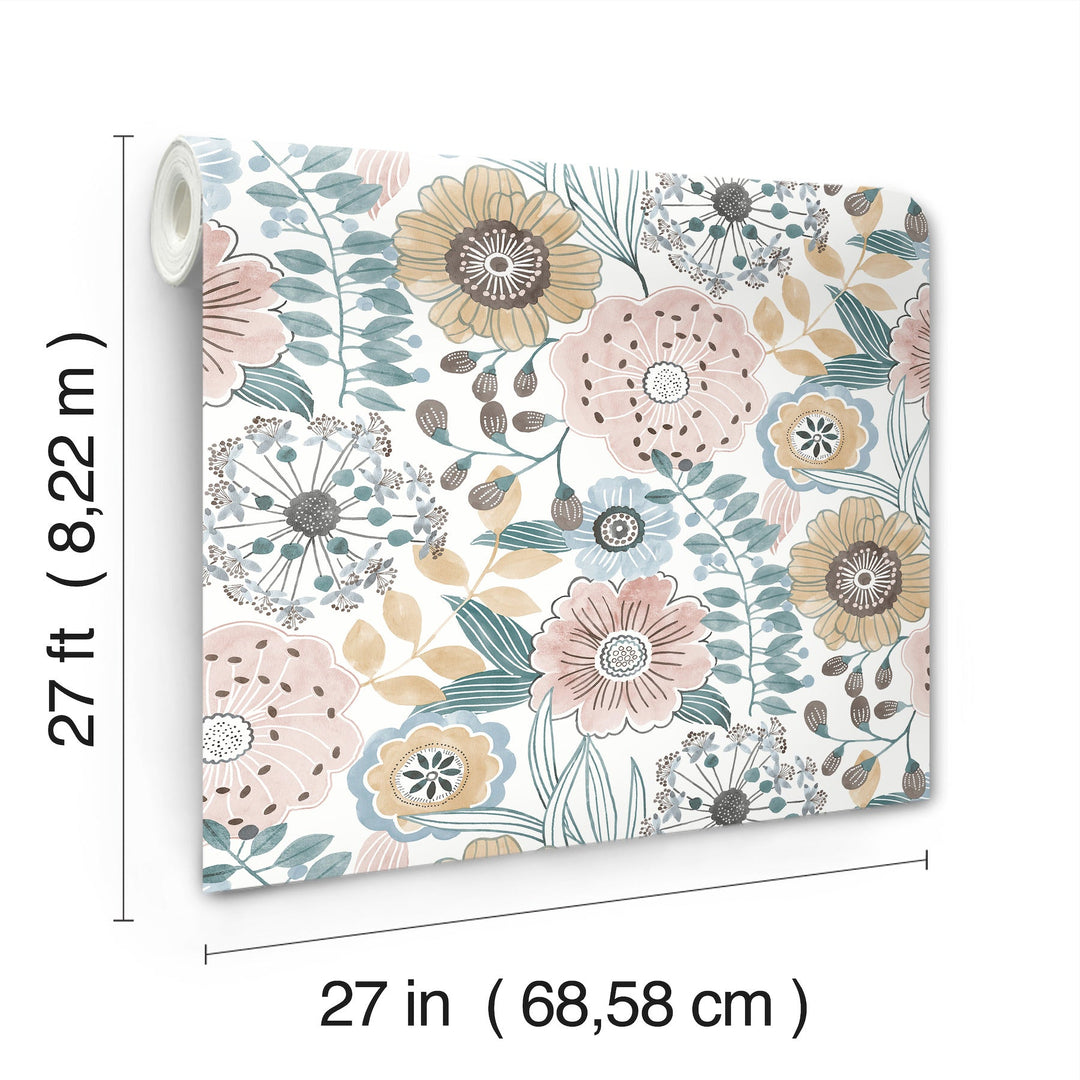Artistic Bouquet Ochre & Ocean Wallpaper by York Wallcoverings Designer