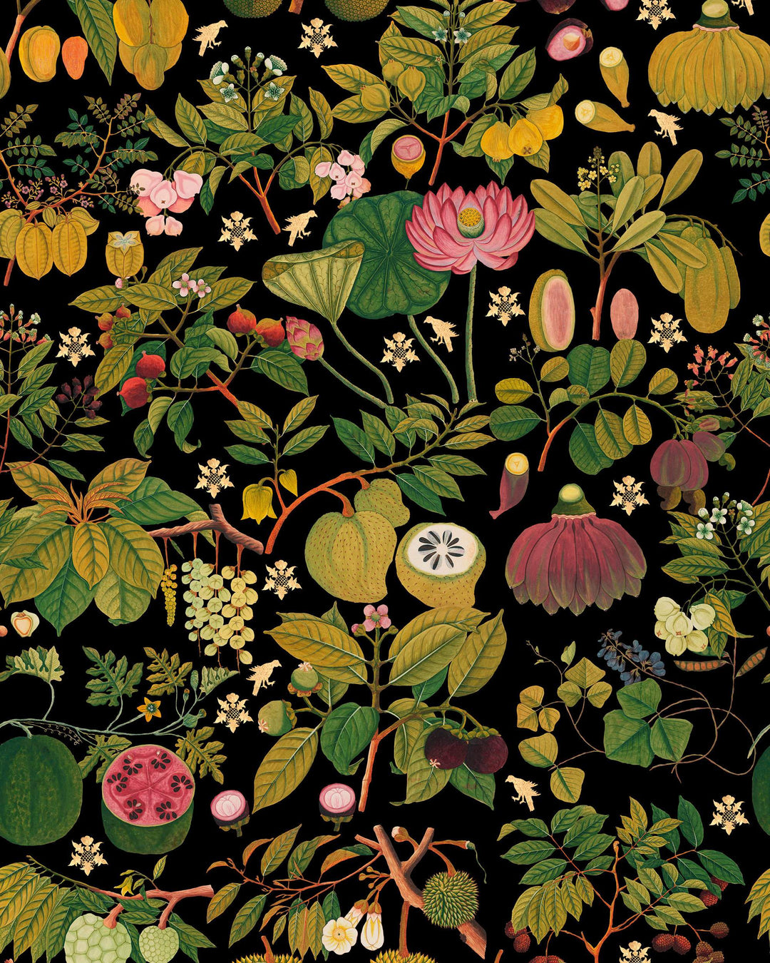 Asian Fruits And Flowers Anthracite wallpaper by Mind the Gap (WP20314), swatch