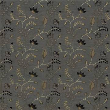 Abberville Steel by Kasmir Designer Fabric 1443 100% Polyester Embroidery Contents 100% Polyester INDIA 30,000 Wyzenbeek Double Rubs H: 13 inches, V: 9 4/8 inches 54 - 55 - Swanky Fabrics - Kasmir