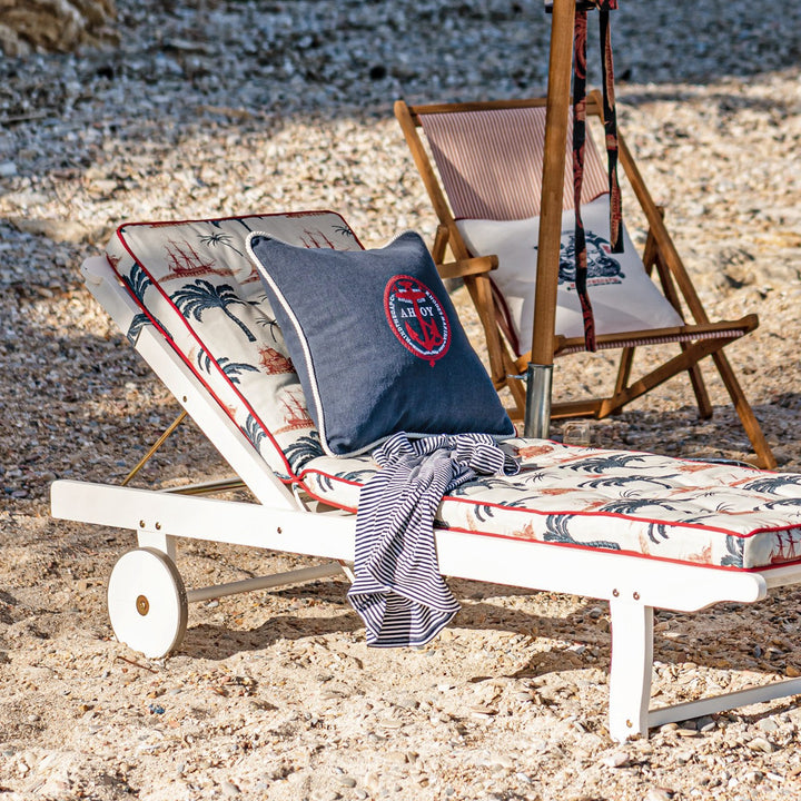Mind The Gap Pillows AEGEAN Sunbed Cushion (AC00028) | AC00028 | SUNDANCE VILLA | L70.9in x W23.6in x H2.4in | Indigo, Red, Taupe | Fabric Carolina | https://www.fabriccarolina.com/