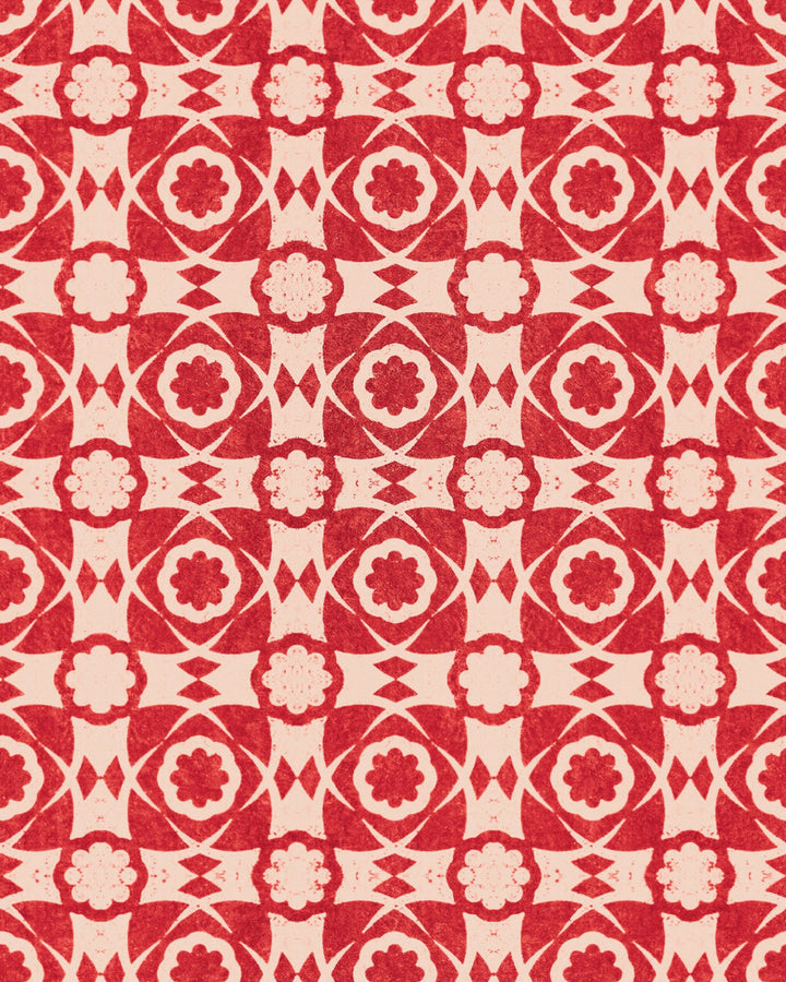 Aegean Tiles Red Wallpaper by Mind the Gap Designer Wallpaper SUNDANCE VILLA Satin Matte Made in Europe Paste the wall 1 roll x 20.5 x 10.9 yards - Swanky Fabrics -