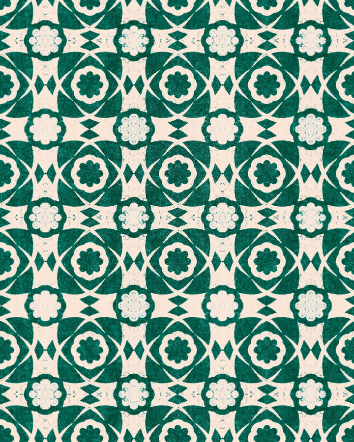 Aegean Tiles Ultramarine Green Wallpaper by Mind the Gap Designer Wallpaper SUNDANCE VILLA Satin Matte Made in Europe Paste the wall 1 roll x 20.5 x 10.9 yards - Swanky Fabrics -