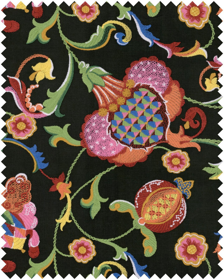 Mind The Gap Fabric AL FRESCO Embroidered Fabric (FB00145) | FB00145 | LA DOLCE VITA | Black, Blue, Green, Pink, Red, Yellow | Fabric Carolina | https://www.fabriccarolina.com/