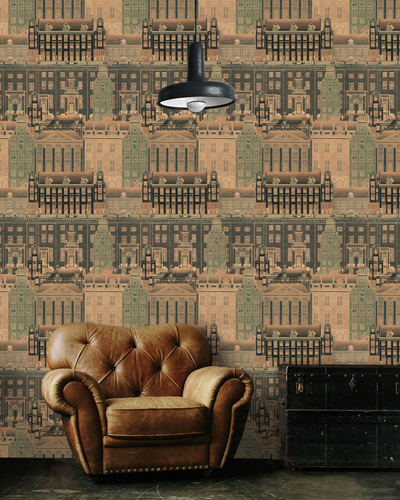 Amsterdam Orange by Mind the Gap Designer Wallpaper PREMIUM DESIGNER WALLPAPER COLLECTION Non-woven Made in Europe Paste the wall 3 rolls x 20.5 x 3.25 yards - Swanky Fabrics -
