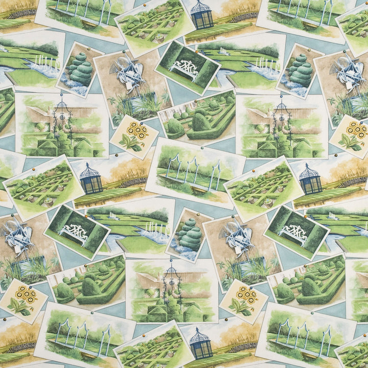 Opera Postcards Aqua/Multi by Baker Lifestyle Designer Fabric