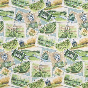 Opera Postcards Aqua/Multi by Baker Lifestyle Designer Fabric