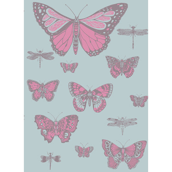 Butterflies & Dragonflies Pink On Blue by Cole & Son Designer Wallcovering