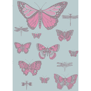 Butterflies & Dragonflies Pink On Blue by Cole & Son Designer Wallcovering