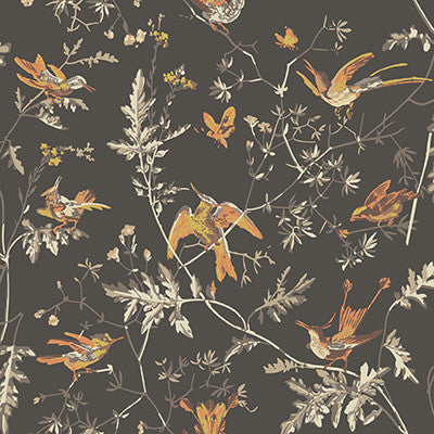 Hummingbirds Charcoal/Ginger by Cole & Son Designer Wallcovering