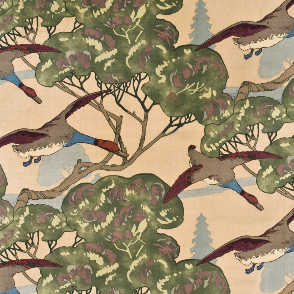 Flying Ducks Velvet Camel by Mulberry Designer Fabric