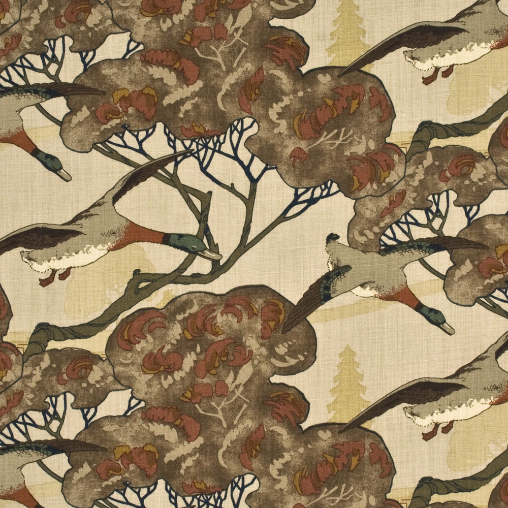 Flying Ducks Stone/Brown by Mulberry Designer Fabric