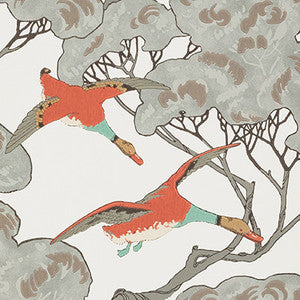 Flying Ducks Coral/Clay by Mulberry Designer Wallcovering