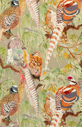 Game Birds Velvet Stone/Multi by Mulberry Designer Fabric