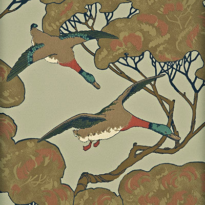 Flying Ducks Sky/Moss by Mulberry Designer Wallcovering