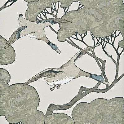 Flying Ducks Silver/Taupe by Mulberry Designer Wallcovering