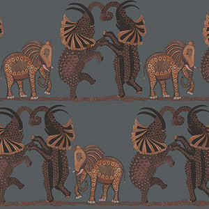 Safari Dance Charcoal & Reds by Cole & Son Designer Wallcovering