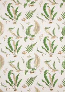 Ferns Linen Stone/Green by G P & J Baker Designer Fabric