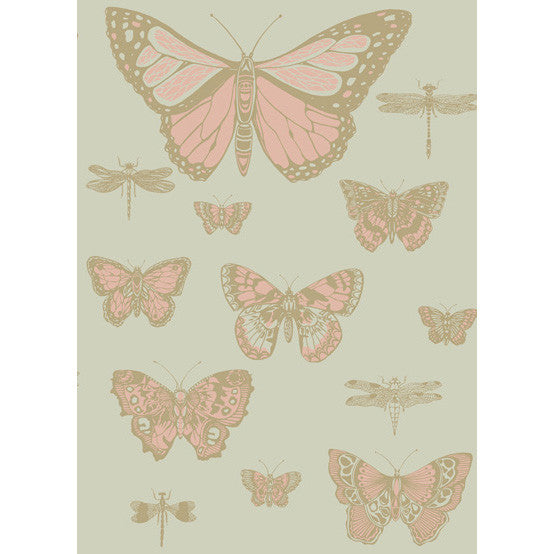 Butterflies & Dragonflies Pink On Oliv by Cole & Son Designer Wallcovering