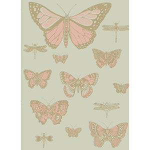 Butterflies & Dragonflies Pink On Oliv by Cole & Son Designer Wallcovering